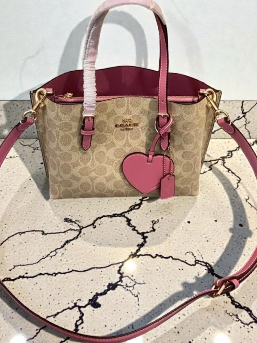 Coach Pink Signature Canvas Crossbody Tote